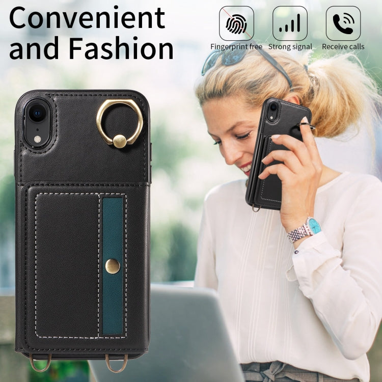For iPhone XR Crossbodys Card Bag Ring Holder Leather Phone Case(Black) - More iPhone Cases by buy2fix | Online Shopping UK | buy2fix