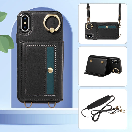 For iPhone XS Max Crossbodys Card Bag Ring Holder Leather Phone Case(Black) - More iPhone Cases by buy2fix | Online Shopping UK | buy2fix