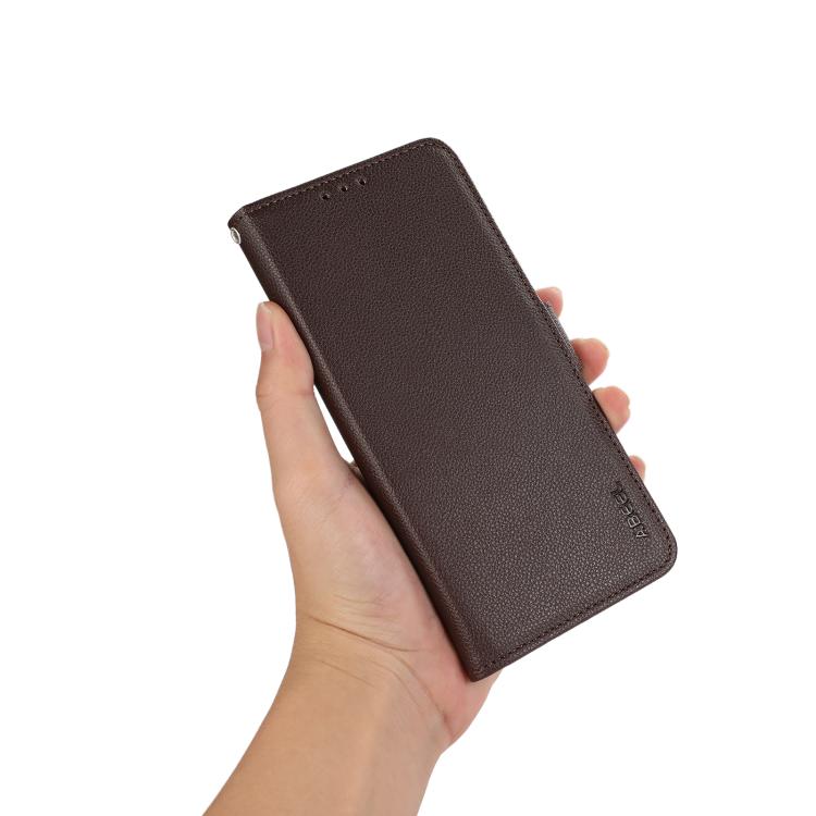 For iPhone Air ABEEL Side-Magnetic Litchi Pattern Leather RFID Phone Case(Brown) - iPhone Air Cases by buy2fix | Online Shopping UK | buy2fix