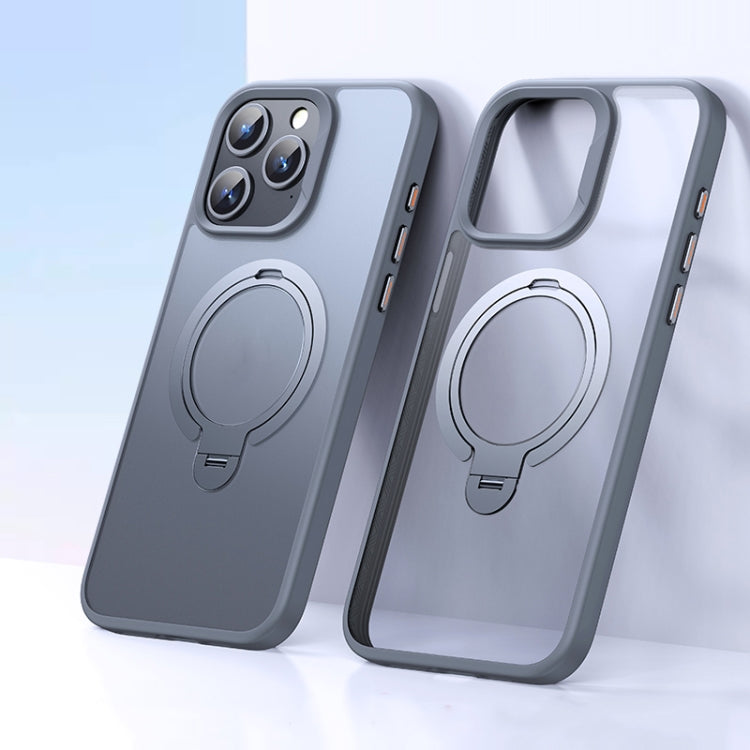 For iPhone 13 Pro Double Ring MagSafe Magnetic Holder Phone Case(Matte Grey) - iPhone 13 Pro Cases by buy2fix | Online Shopping UK | buy2fix