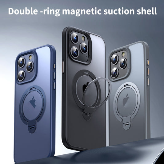 For iPhone 14 Pro Max Double Ring MagSafe Magnetic Holder Phone Case(Matte Black) - iPhone 14 Pro Max Cases by buy2fix | Online Shopping UK | buy2fix