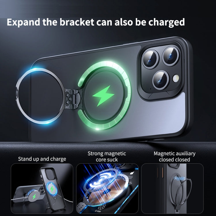 For iPhone 13 Pro Double Ring MagSafe Magnetic Holder Phone Case(Matte Grey) - iPhone 13 Pro Cases by buy2fix | Online Shopping UK | buy2fix