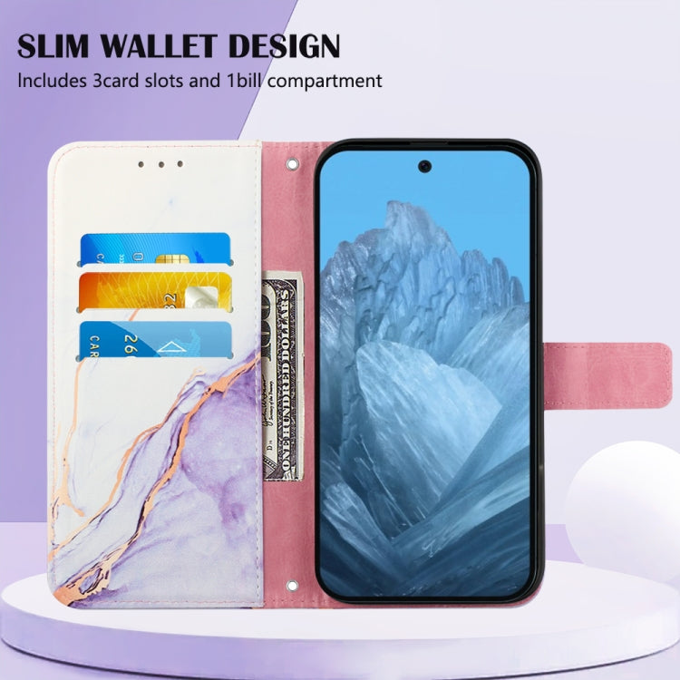 For Google Pixel 9 PT003 Marble Pattern Flip Leather Phone Case(White Purple) by buy2fix