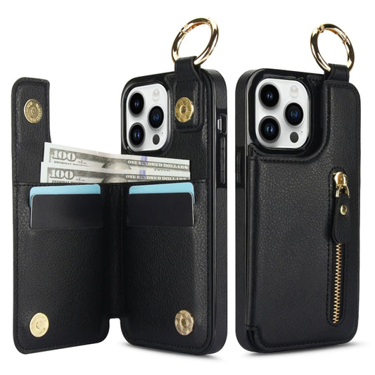 For iPhone 13 Pro Max Litchi Texture Zipper Double Buckle Card Bag Phone Case(Black) - iPhone 13 Pro Max Cases by buy2fix | Online Shopping UK | buy2fix