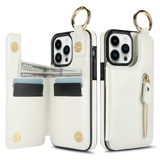 For iPhone 13 Pro Max Litchi Texture Zipper Double Buckle Card Bag Phone Case(White) - iPhone 13 Pro Max Cases by buy2fix | Online Shopping UK | buy2fix