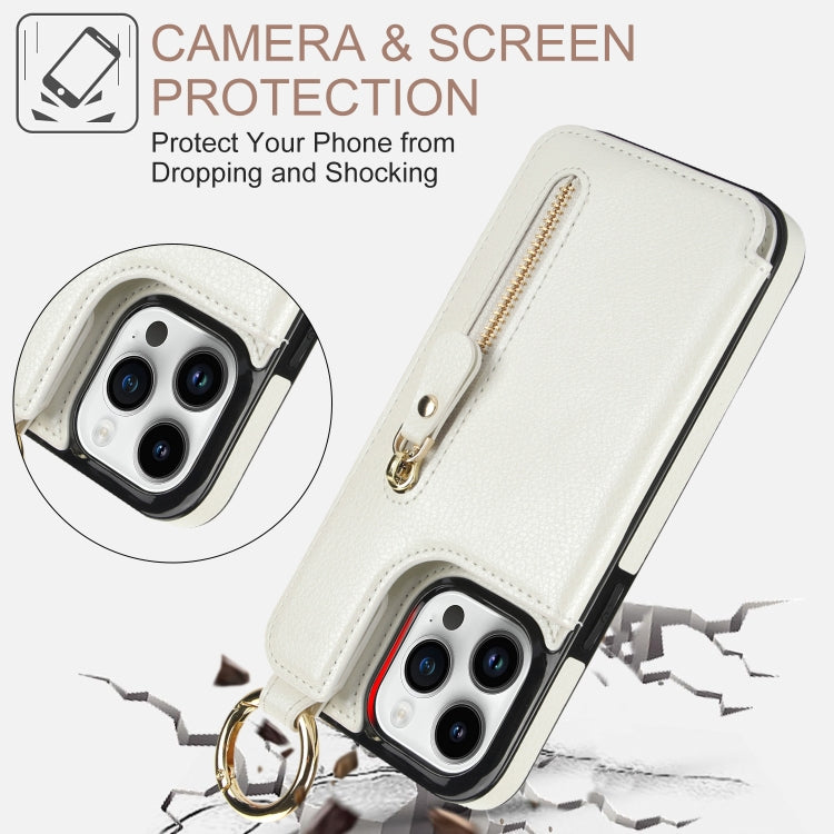 For iPhone 13 Pro Max Litchi Texture Zipper Double Buckle Card Bag Phone Case(White) - iPhone 13 Pro Max Cases by buy2fix | Online Shopping UK | buy2fix