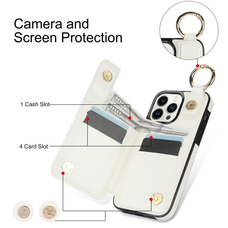 For iPhone 13 Pro Max Litchi Texture Zipper Double Buckle Card Bag Phone Case(White) - iPhone 13 Pro Max Cases by buy2fix | Online Shopping UK | buy2fix