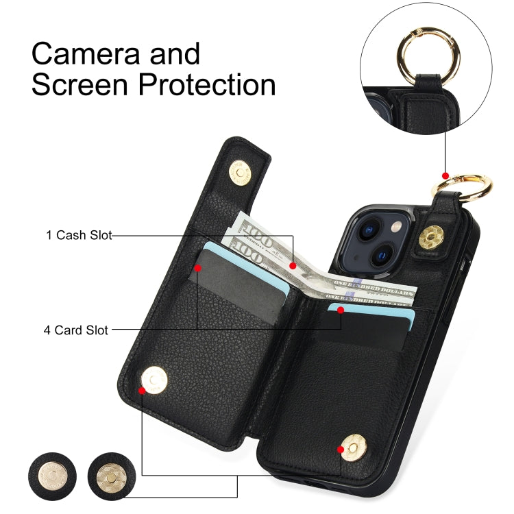 For iPhone 13 Litchi Texture Zipper Double Buckle Card Bag Phone Case(Black) - iPhone 13 Cases by buy2fix | Online Shopping UK | buy2fix