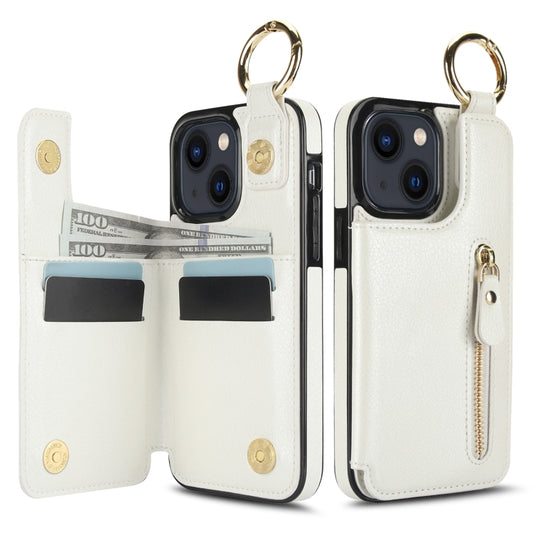 For iPhone 13 Litchi Texture Zipper Double Buckle Card Bag Phone Case(White) - iPhone 13 Cases by buy2fix | Online Shopping UK | buy2fix