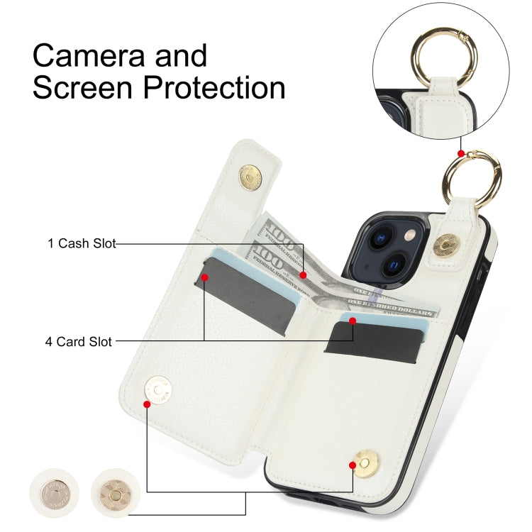 For iPhone 13 Litchi Texture Zipper Double Buckle Card Bag Phone Case(White) - iPhone 13 Cases by buy2fix | Online Shopping UK | buy2fix