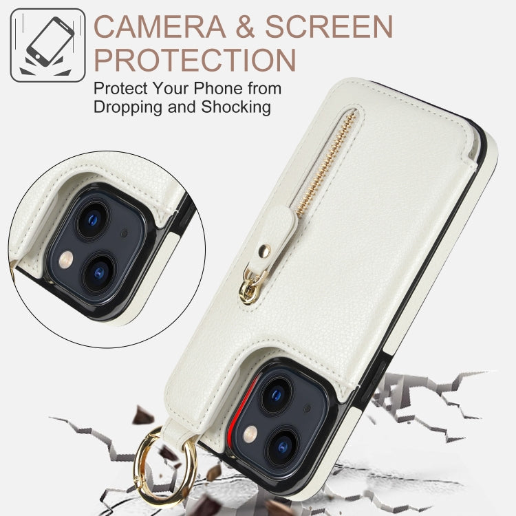 For iPhone 13 mini Litchi Texture Zipper Double Buckle Card Bag Phone Case(White) - iPhone 13 mini Cases by buy2fix | Online Shopping UK | buy2fix