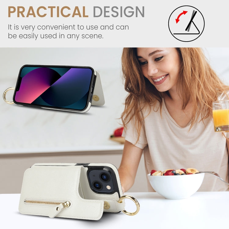 For iPhone 13 mini Litchi Texture Zipper Double Buckle Card Bag Phone Case(White) - iPhone 13 mini Cases by buy2fix | Online Shopping UK | buy2fix
