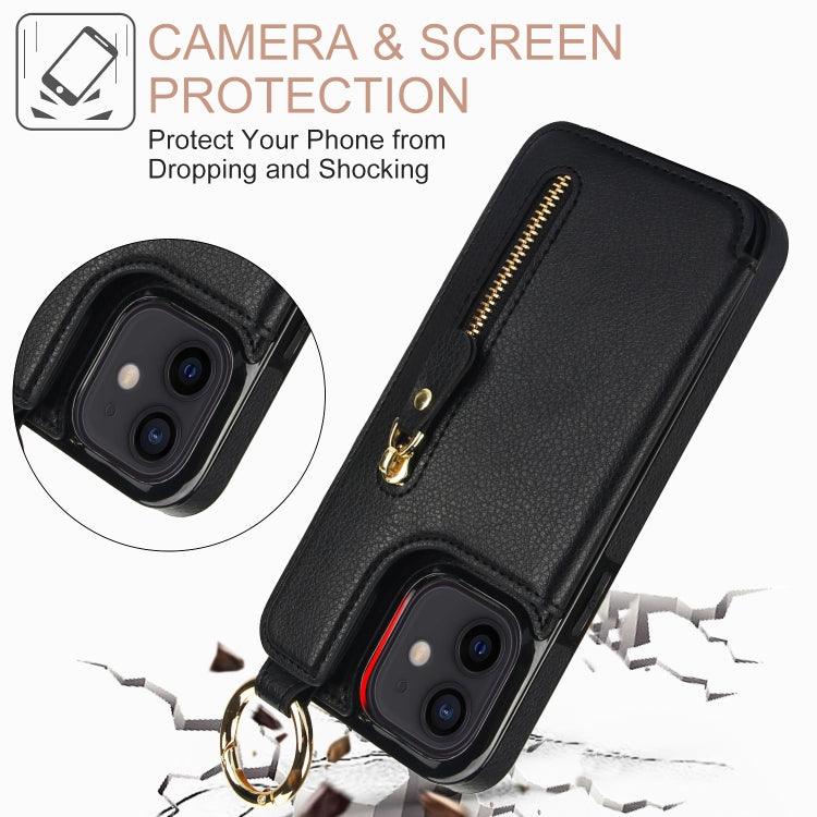 For iPhone 12 mini Litchi Texture Zipper Double Buckle Card Bag Phone Case(Black) - iPhone 12 mini Cases by buy2fix | Online Shopping UK | buy2fix