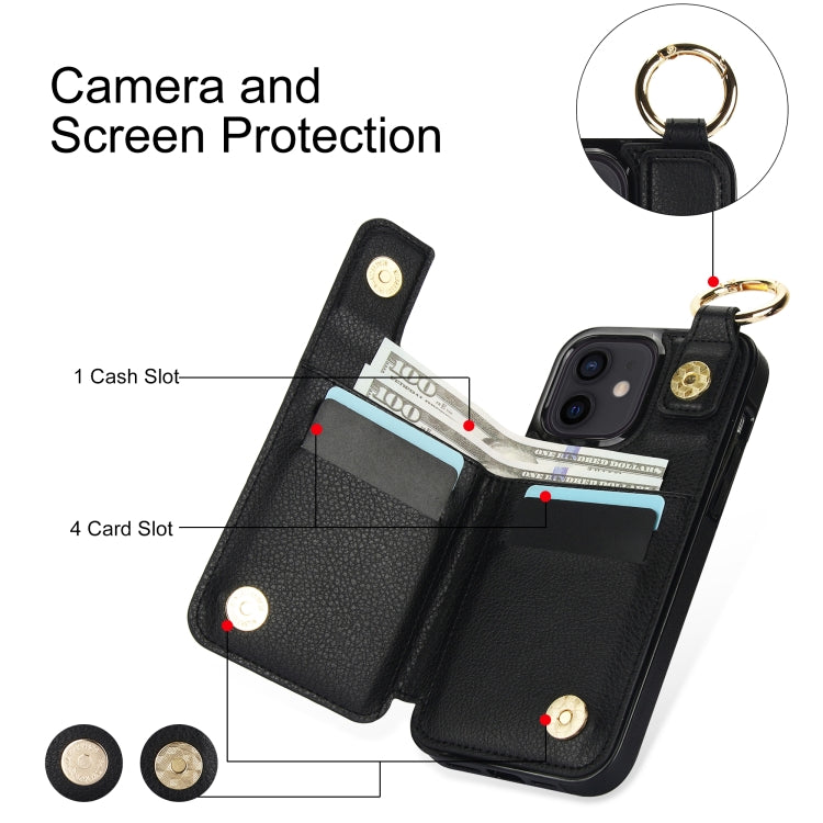For iPhone 12 mini Litchi Texture Zipper Double Buckle Card Bag Phone Case(Black) - iPhone 12 mini Cases by buy2fix | Online Shopping UK | buy2fix