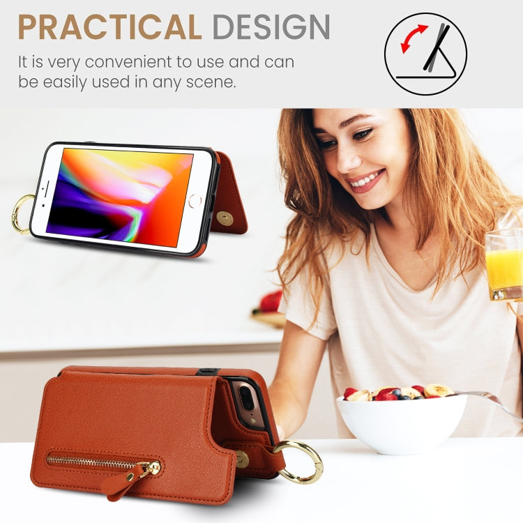 For iPhone 8 Plus / 7 Plus Litchi Texture Zipper Double Buckle Card Bag Phone Case(Brown) - More iPhone Cases by buy2fix | Online Shopping UK | buy2fix