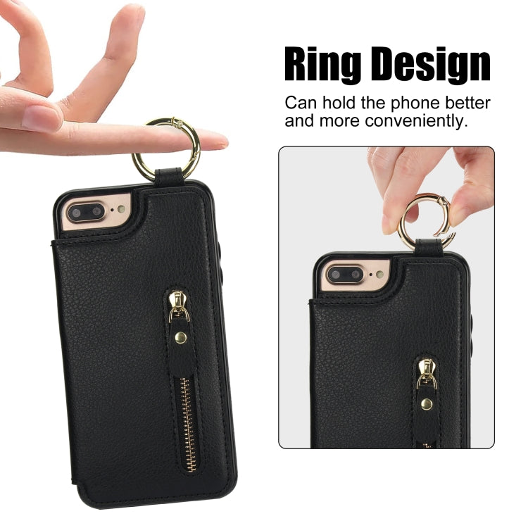 For iPhone 8 Plus / 7 Plus Litchi Texture Zipper Double Buckle Card Bag Phone Case(Black) - More iPhone Cases by buy2fix | Online Shopping UK | buy2fix