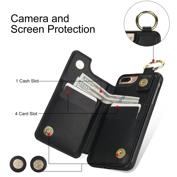 For iPhone 8 Plus / 7 Plus Litchi Texture Zipper Double Buckle Card Bag Phone Case(Black) - More iPhone Cases by buy2fix | Online Shopping UK | buy2fix