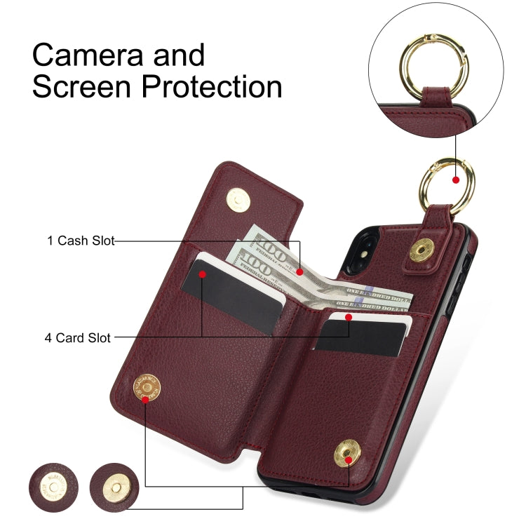 For iPhone XS / X Litchi Texture Zipper Double Buckle Card Bag Phone Case(Maroon Red) - More iPhone Cases by buy2fix | Online Shopping UK | buy2fix
