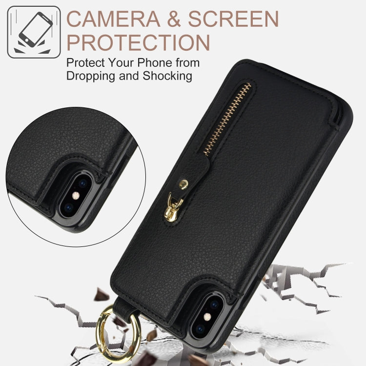 For iPhone XS / X Litchi Texture Zipper Double Buckle Card Bag Phone Case(Black) - More iPhone Cases by buy2fix | Online Shopping UK | buy2fix
