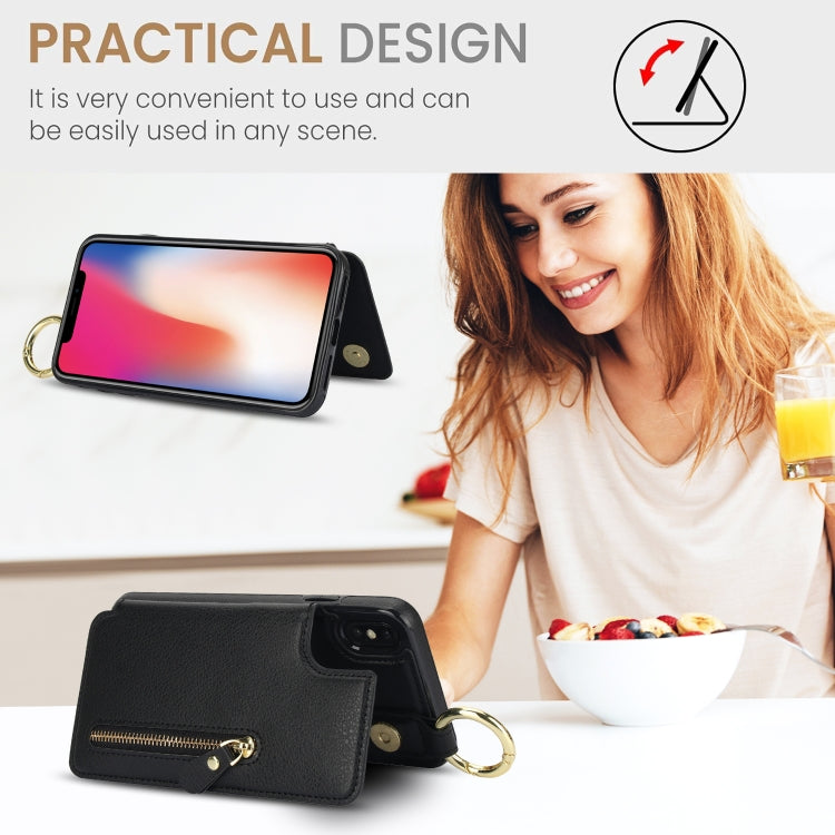 For iPhone XS / X Litchi Texture Zipper Double Buckle Card Bag Phone Case(Black) - More iPhone Cases by buy2fix | Online Shopping UK | buy2fix