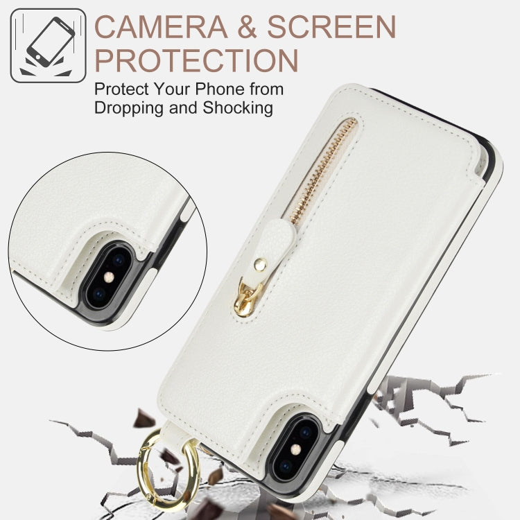 For iPhone XS / X Litchi Texture Zipper Double Buckle Card Bag Phone Case(White) - More iPhone Cases by buy2fix | Online Shopping UK | buy2fix