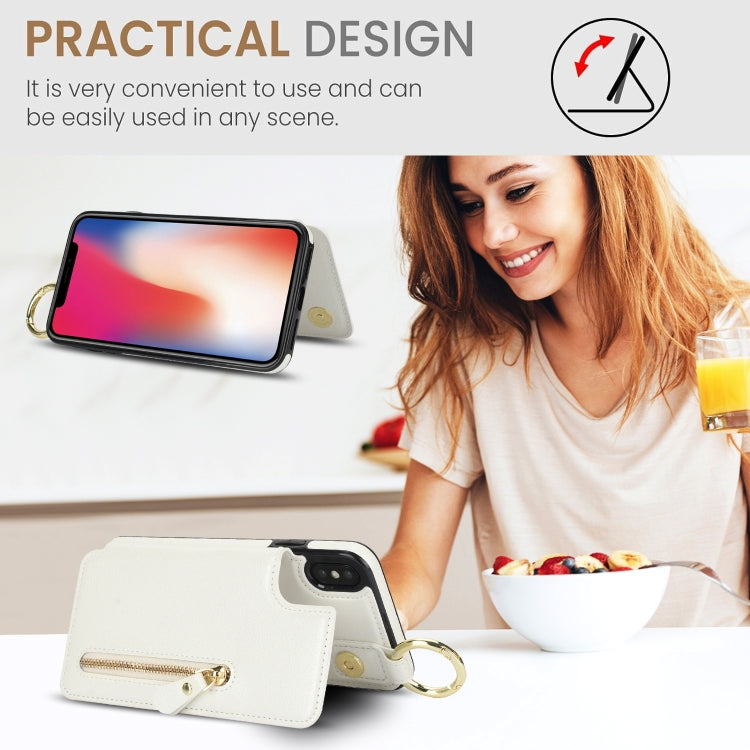 For iPhone XS / X Litchi Texture Zipper Double Buckle Card Bag Phone Case(White) - More iPhone Cases by buy2fix | Online Shopping UK | buy2fix