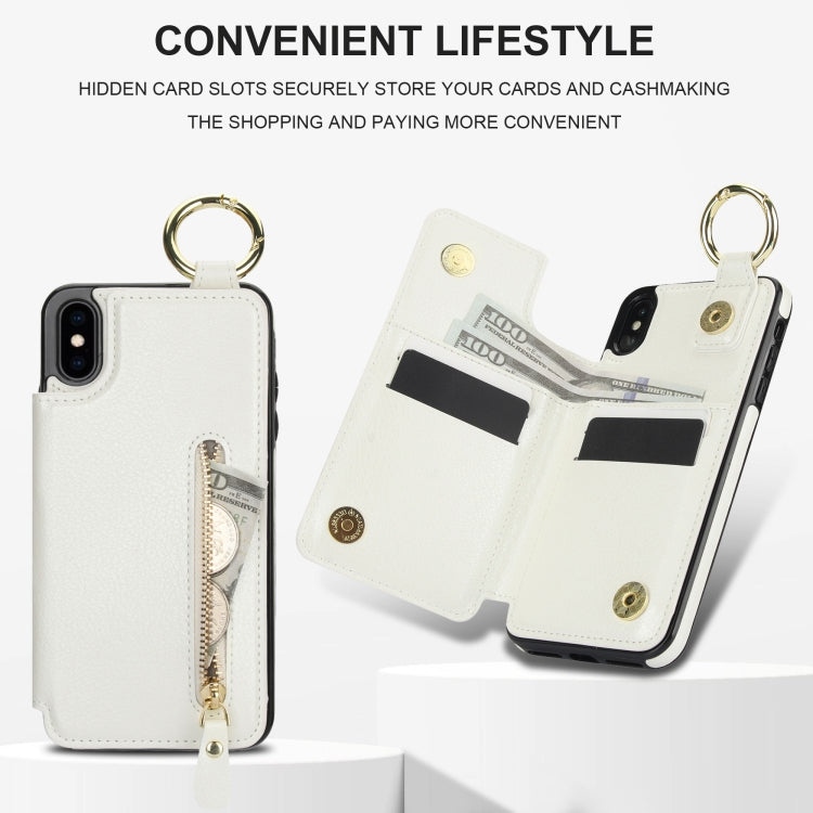 For iPhone XS / X Litchi Texture Zipper Double Buckle Card Bag Phone Case(White) - More iPhone Cases by buy2fix | Online Shopping UK | buy2fix