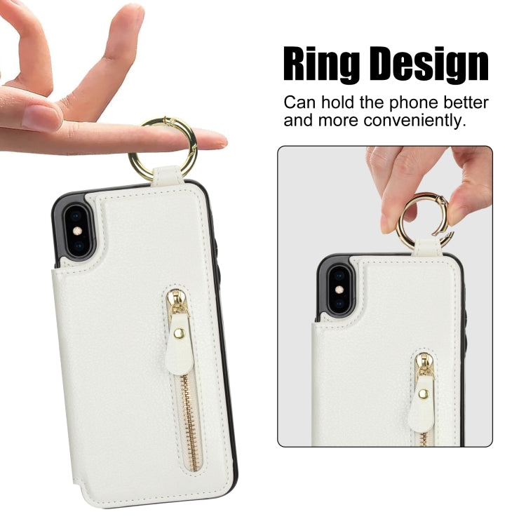 For iPhone XS / X Litchi Texture Zipper Double Buckle Card Bag Phone Case(White) - More iPhone Cases by buy2fix | Online Shopping UK | buy2fix