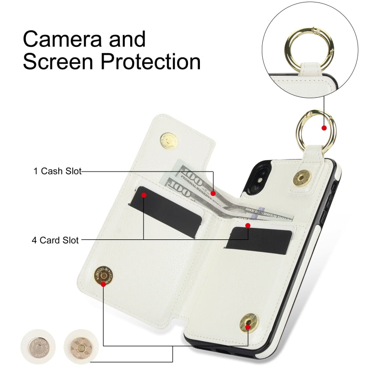 For iPhone XS / X Litchi Texture Zipper Double Buckle Card Bag Phone Case(White) - More iPhone Cases by buy2fix | Online Shopping UK | buy2fix
