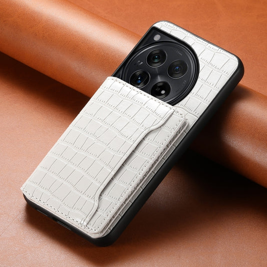 For OnePlus 12 Crocodile Texture Card Bag Design Full Coverage Phone Case(White) by buy2fix
