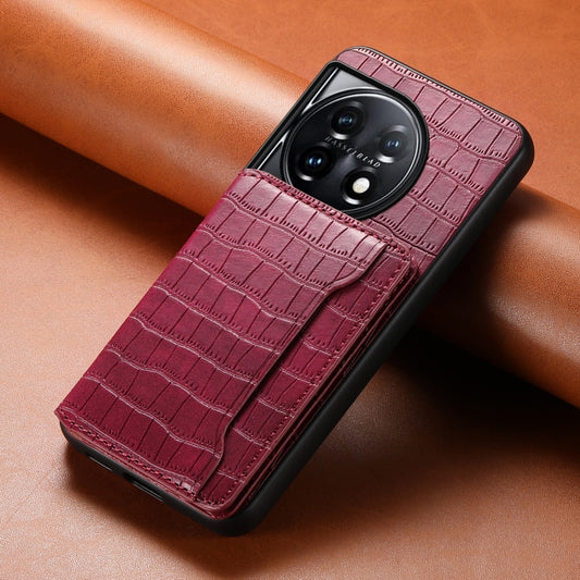 For OnePlus 11 Crocodile Texture Card Bag Design Full Coverage Phone Case(Red) by buy2fix