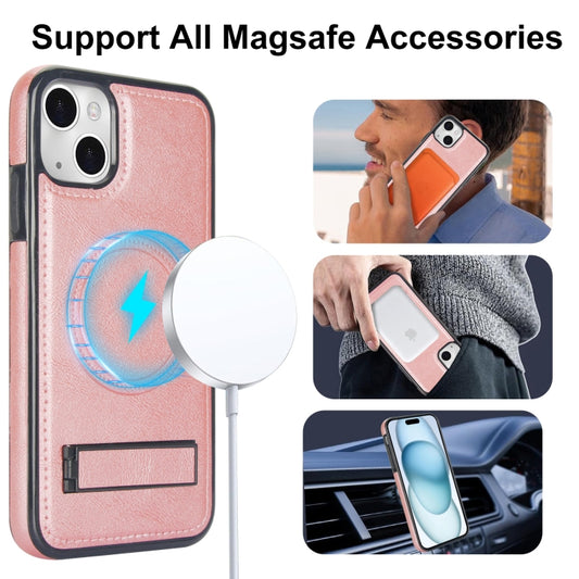 For iPhone 15 Retro Leather Invisible Stand MagSafe Phone Case(Rose Gold) by buy2fix