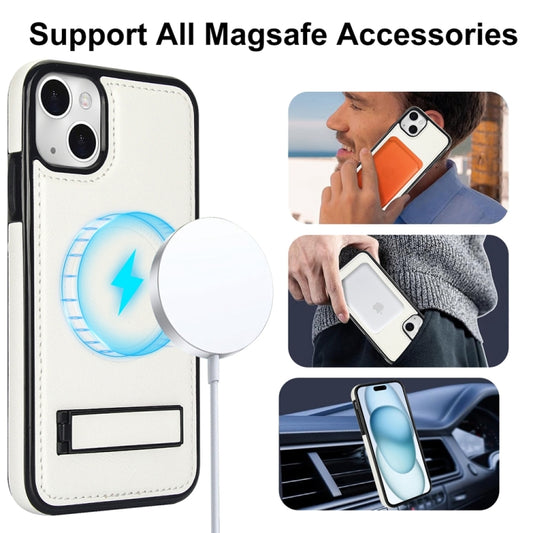 For iPhone 15 Plus Retro Leather Invisible Stand MagSafe Phone Case(White) by buy2fix