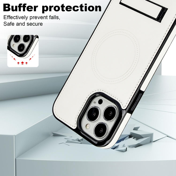 For iPhone 15 Pro Retro Leather Invisible Stand MagSafe Phone Case(White) by buy2fix
