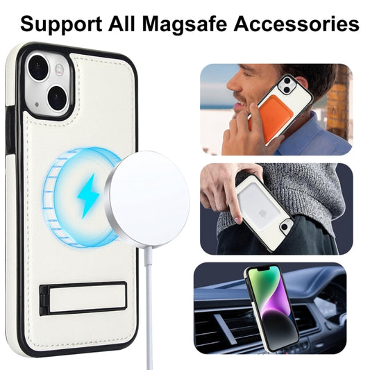 For iPhone 14 Plus Retro Leather Invisible Stand MagSafe Phone Case(White) by buy2fix