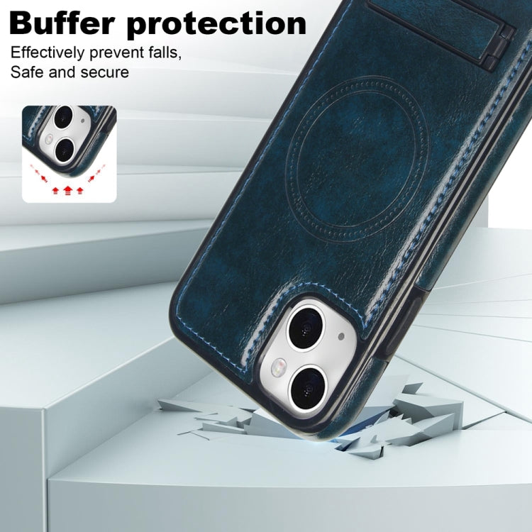 For iPhone 14 Retro Leather Invisible Stand MagSafe Phone Case(Blue) by buy2fix