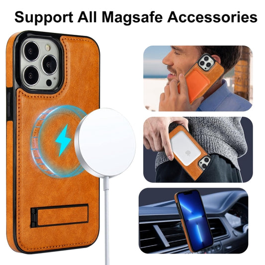 For iPhone 13 Pro Retro Leather Invisible Stand MagSafe Phone Case(Yellow) by buy2fix