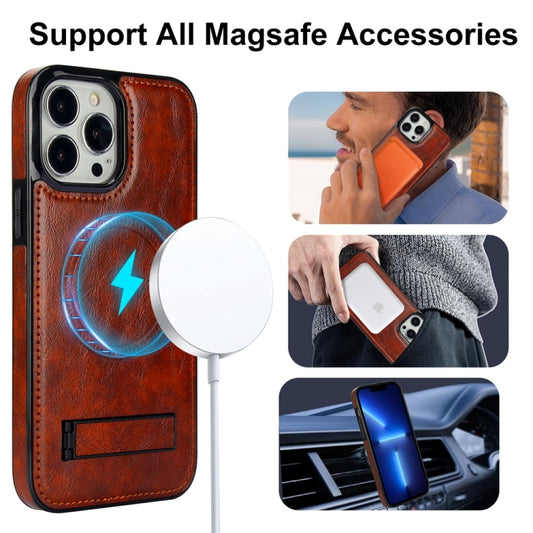 For iPhone 13 Pro Retro Leather Invisible Stand MagSafe Phone Case(Brown) by buy2fix