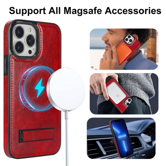 For iPhone 13 Pro Max Retro Leather Invisible Stand MagSafe Phone Case(Red) by buy2fix