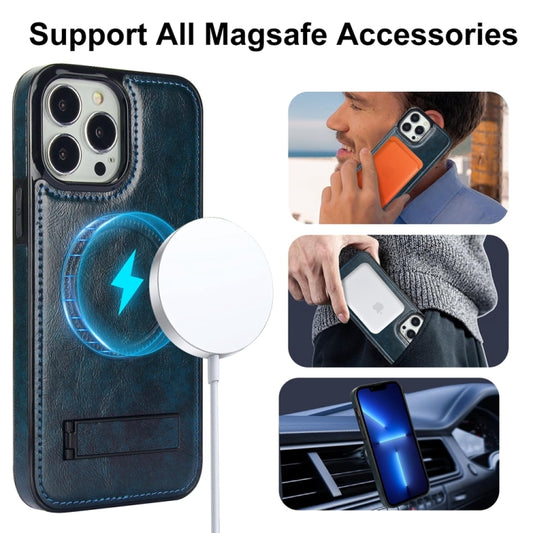 For iPhone 13 Pro Max Retro Leather Invisible Stand MagSafe Phone Case(Blue) by buy2fix