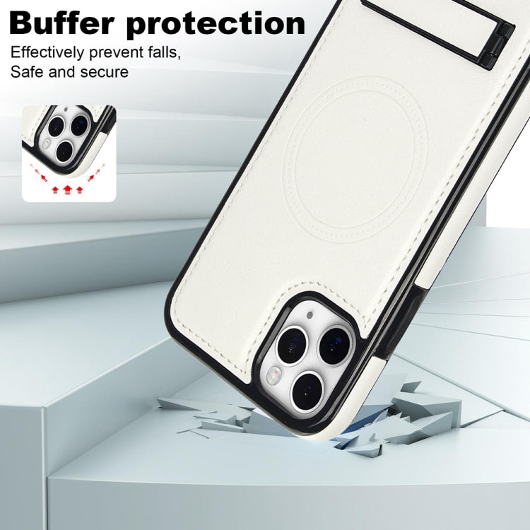 For iPhone 11 Pro Max Retro Leather Invisible Stand MagSafe Phone Case(White) by buy2fix