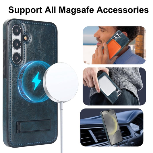 For Samsung Galaxy S24+ 5G Retro Leather Invisible Stand MagSafe Phone Case(Blue) by buy2fix