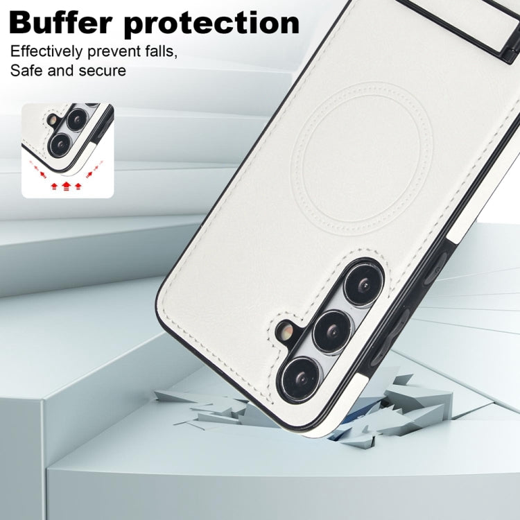 For Samsung Galaxy S24 5G Retro Leather Invisible Stand MagSafe Phone Case(White) by buy2fix