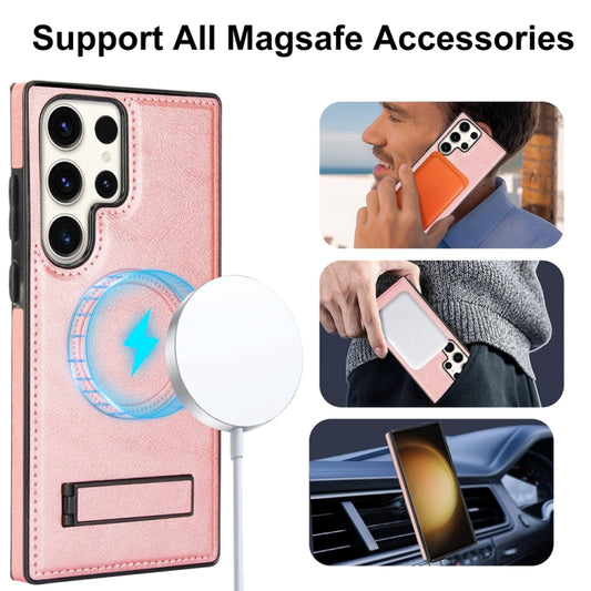 For Samsung Galaxy S23 Ultra 5G Retro Leather Invisible Stand MagSafe Phone Case(Rose Gold) by buy2fix