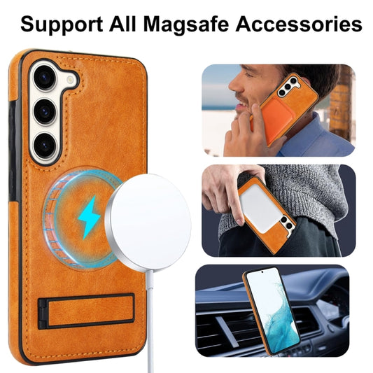 For Samsung Galaxy S23+ 5G Retro Leather Invisible Stand MagSafe Phone Case(Yellow) by buy2fix