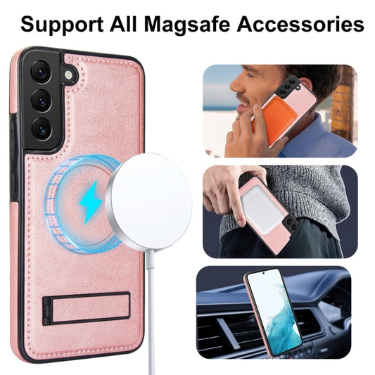 For Samsung Galaxy S22 5G Retro Leather Invisible Stand MagSafe Phone Case(Rose Gold) by buy2fix