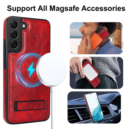 For Samsung Galaxy S22+ 5G Retro Leather Invisible Stand MagSafe Phone Case(Red) by buy2fix