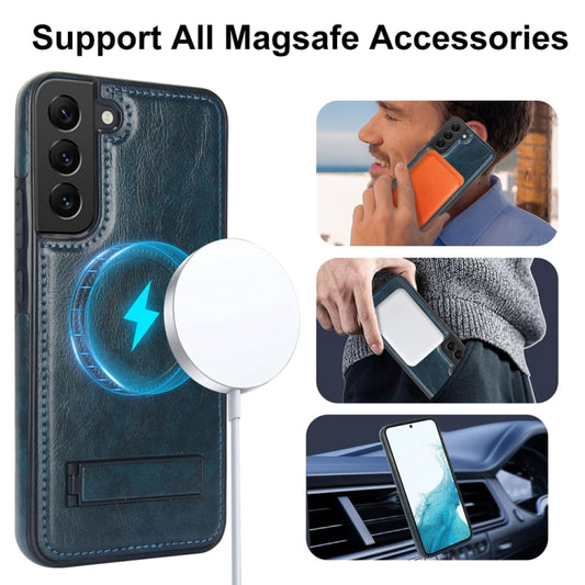 For Samsung Galaxy S22+ 5G Retro Leather Invisible Stand MagSafe Phone Case(Blue) by buy2fix