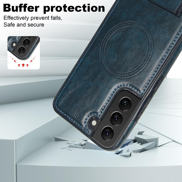 For Samsung Galaxy S22+ 5G Retro Leather Invisible Stand MagSafe Phone Case(Blue) by buy2fix