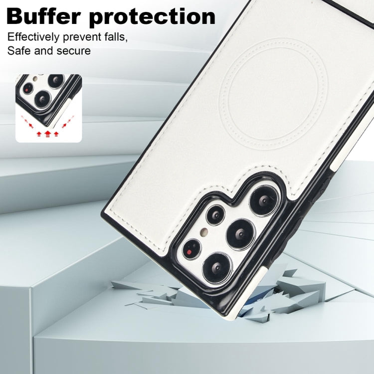 For Samsung Galaxy S22 Ultra 5G Retro Leather Invisible Stand MagSafe Phone Case(White) by buy2fix